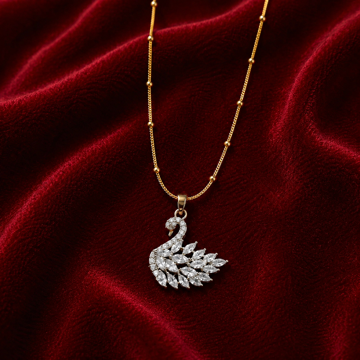 Elegant Crystal Swan Pendant Necklace - Silver