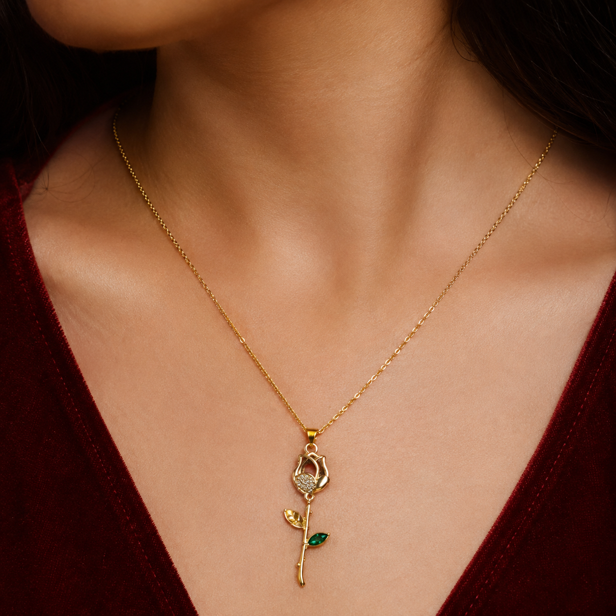 Emerald Rose Elegance Necklace