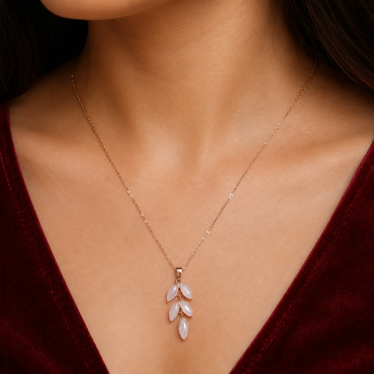 Crystal Leaf Pendant Necklace