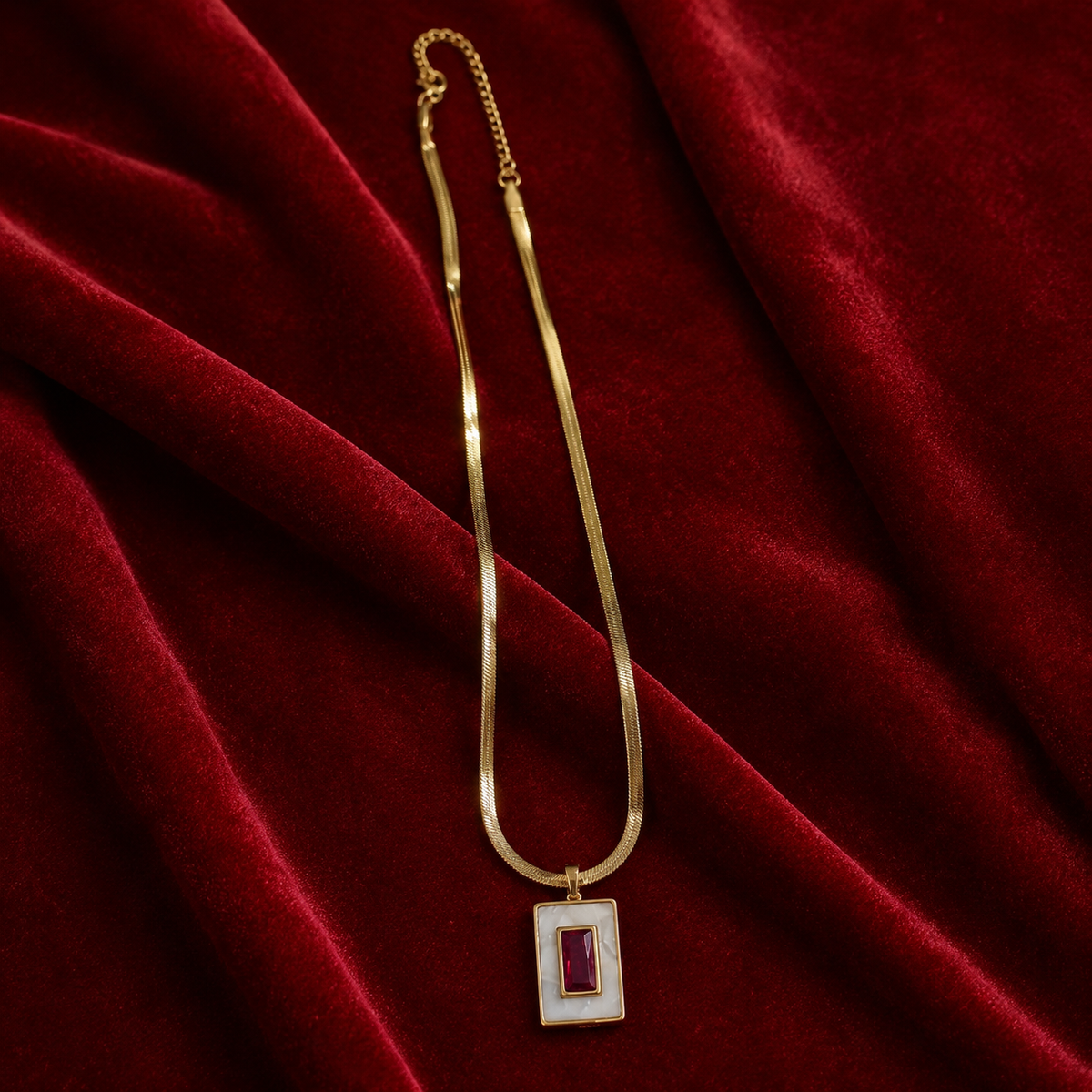 Elegant Gold-Tone Red Stone Pendant Necklace