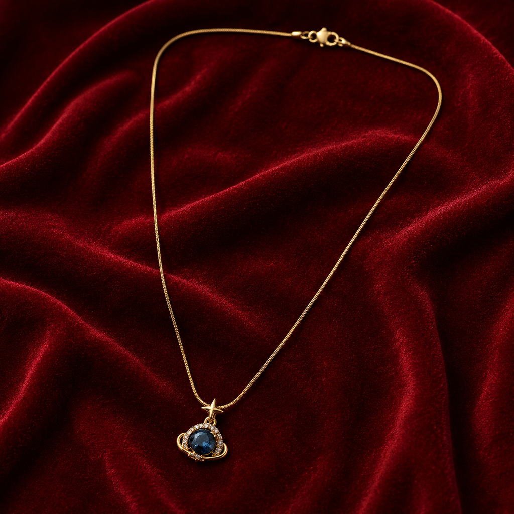Celestial Blue Stone Gold Pendant Necklace for Women