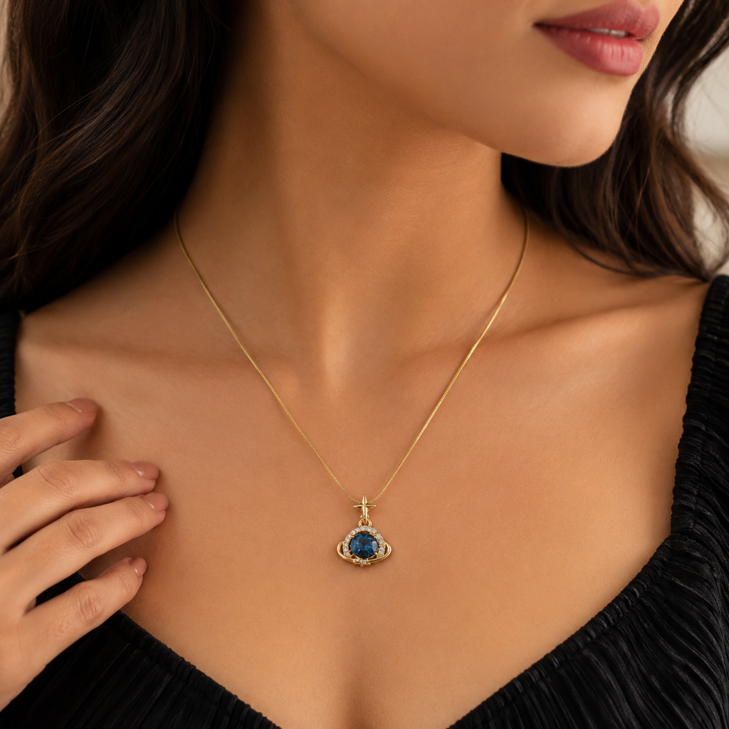 Celestial Blue Stone Gold Pendant Necklace for Women