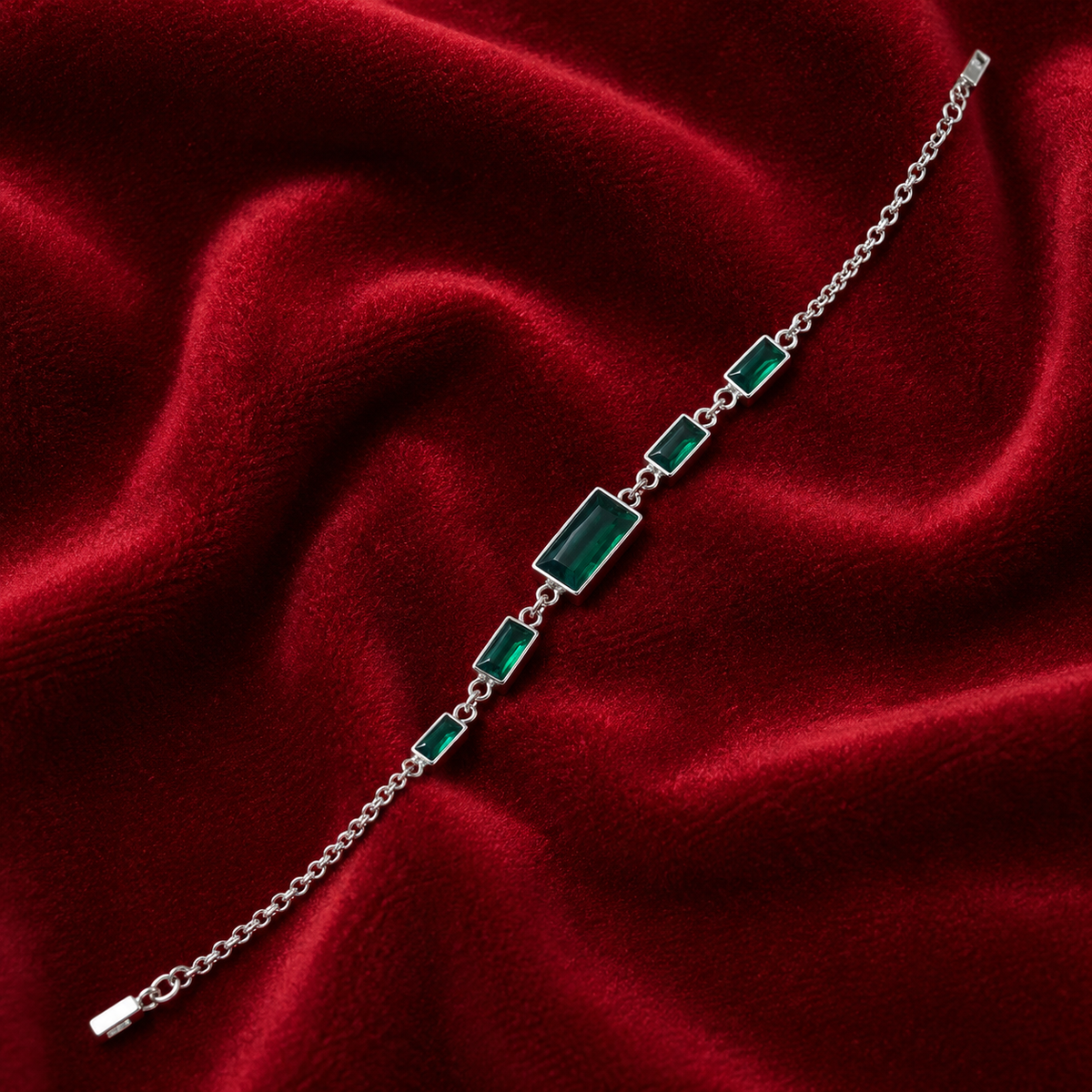 Emerald Green Rectangular Stone Silver Bracelet