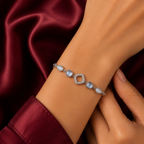 Crystal Square Cat’s Eye Silver Bracelet