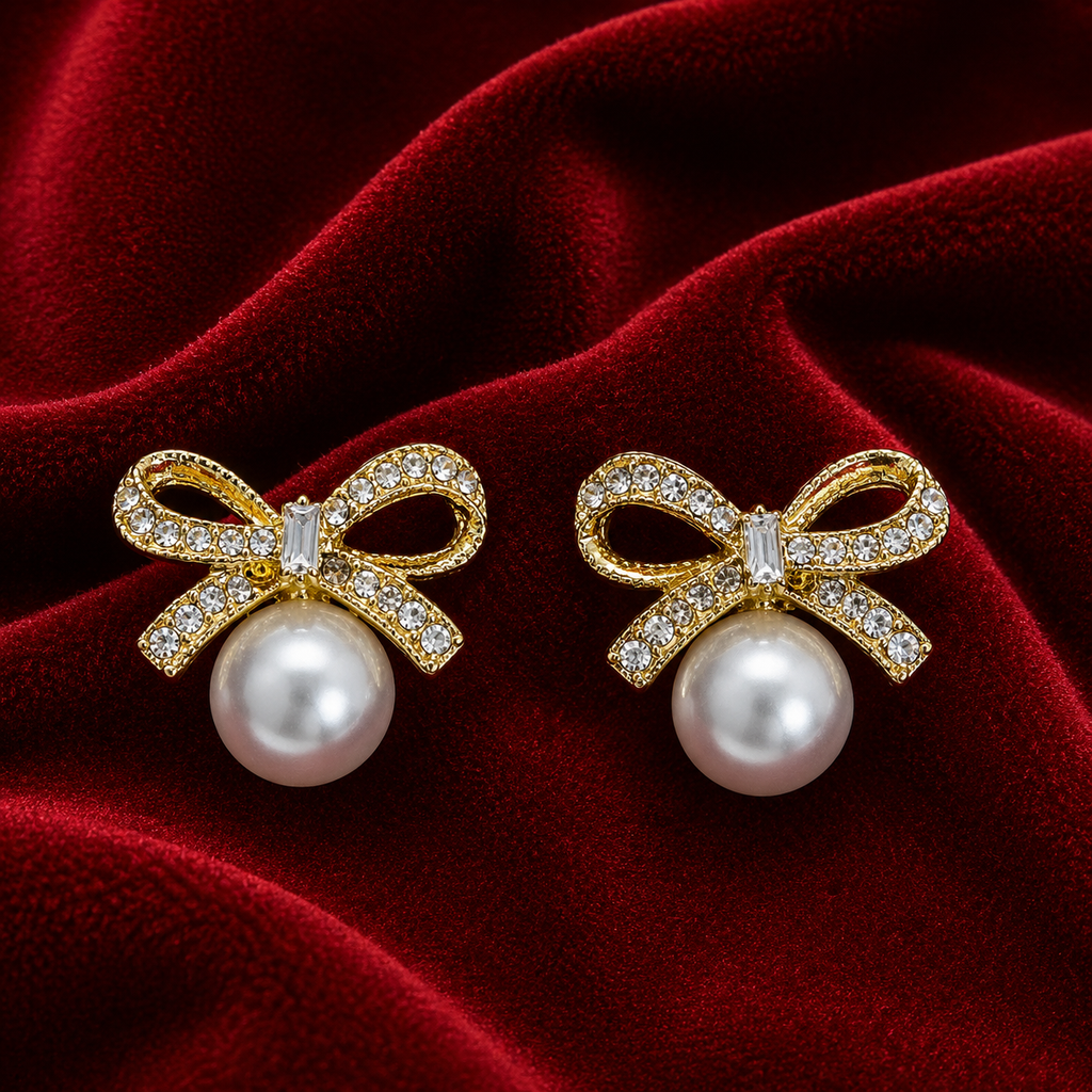 Luna Pearl Bow Drop Earrings