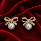 Luna Pearl Bow Drop Earrings