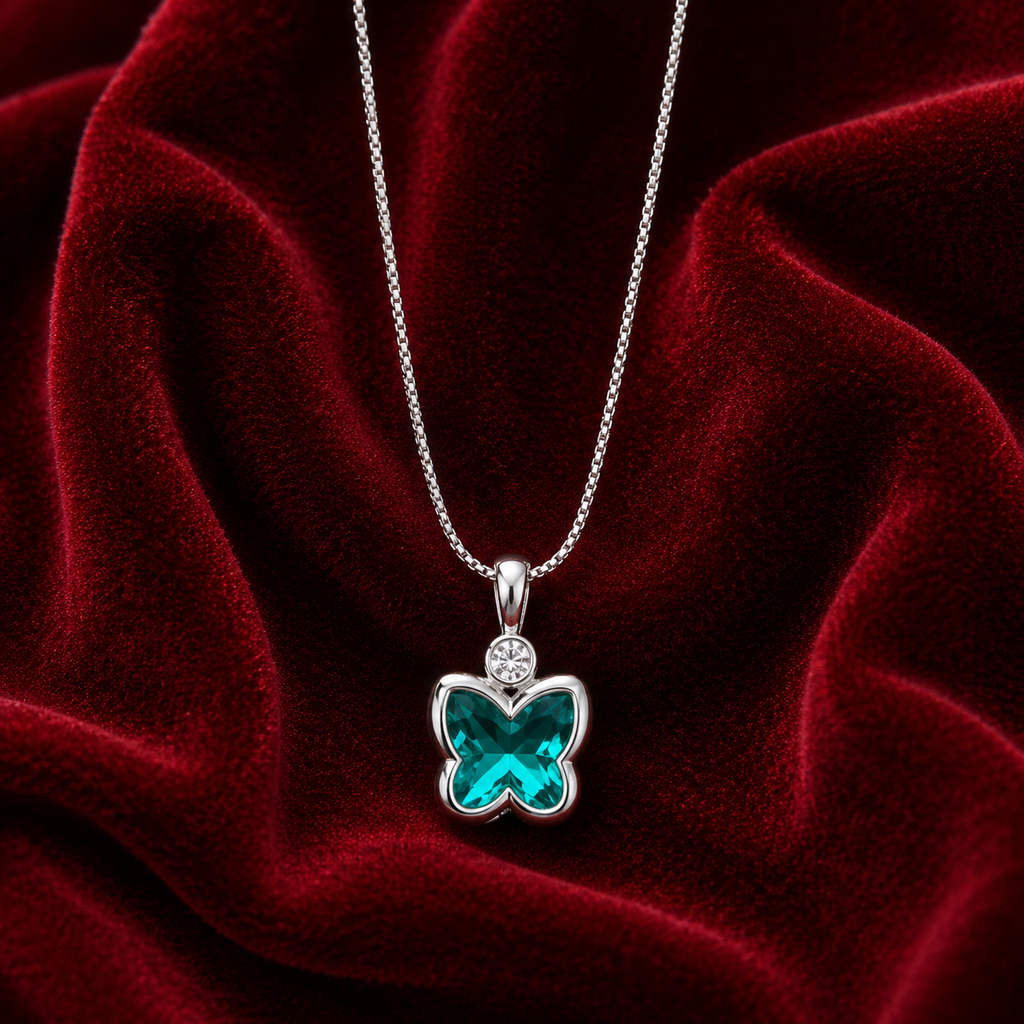 Emerald Butterfly Crystal Pendant Necklace