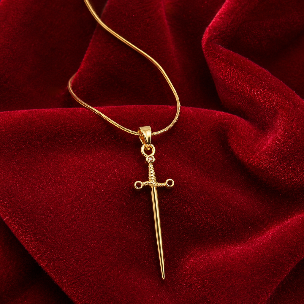 Gold-Tone Sword Pendant Necklace for Women | Anti-Tarnish Stainless Steel Chain