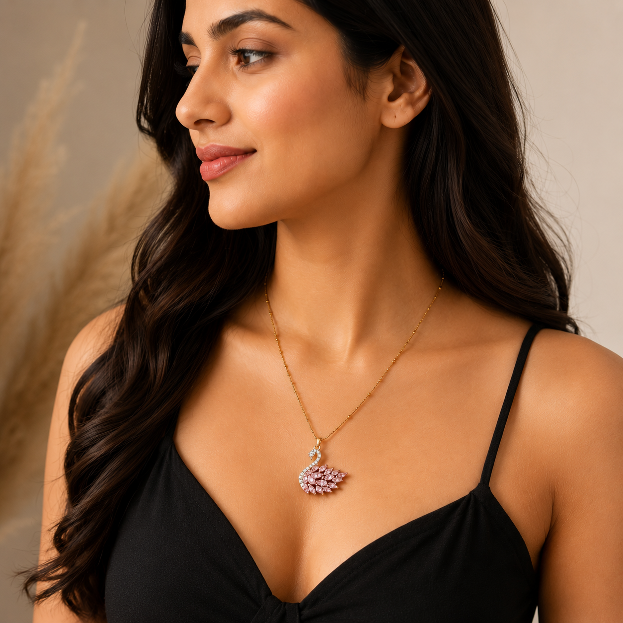 Elegant Crystal Swan Pendant Necklace