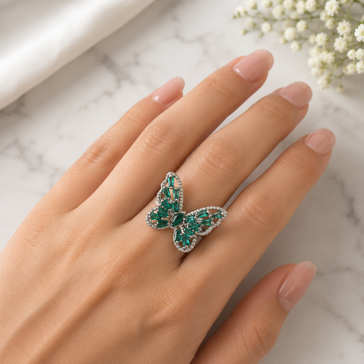 Emerald Butterfly Statement Ring