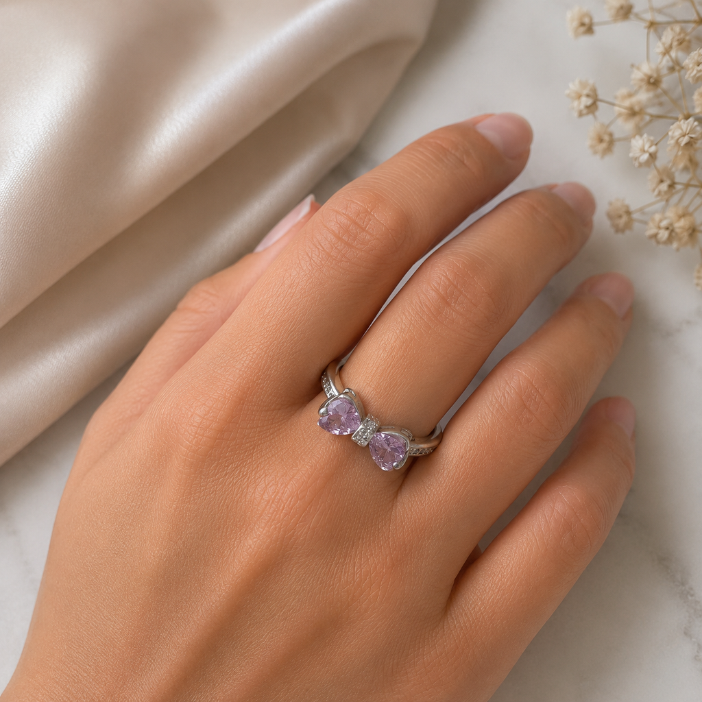 Lavender Twin Heart Adjustable Ring