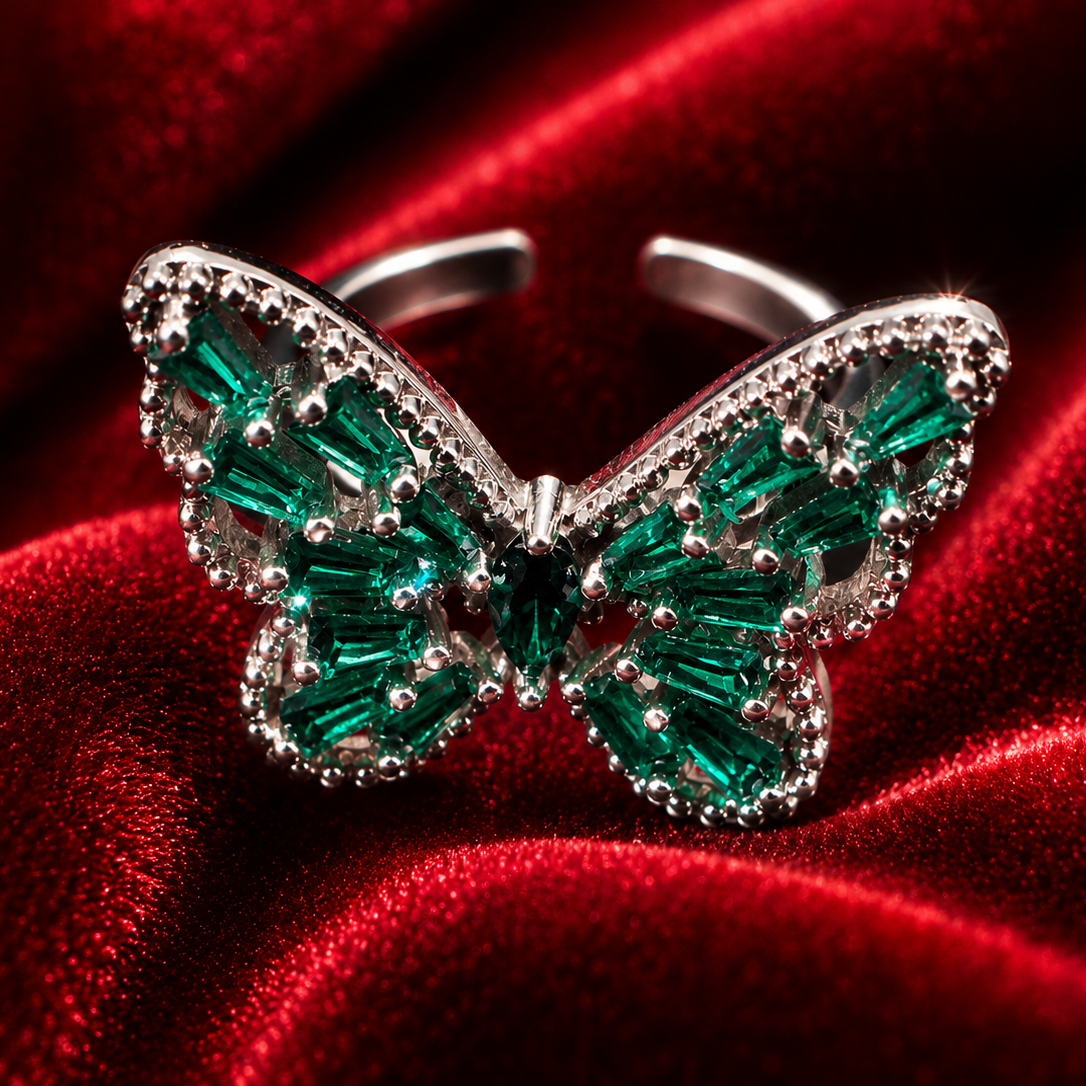 Emerald Butterfly Statement Ring