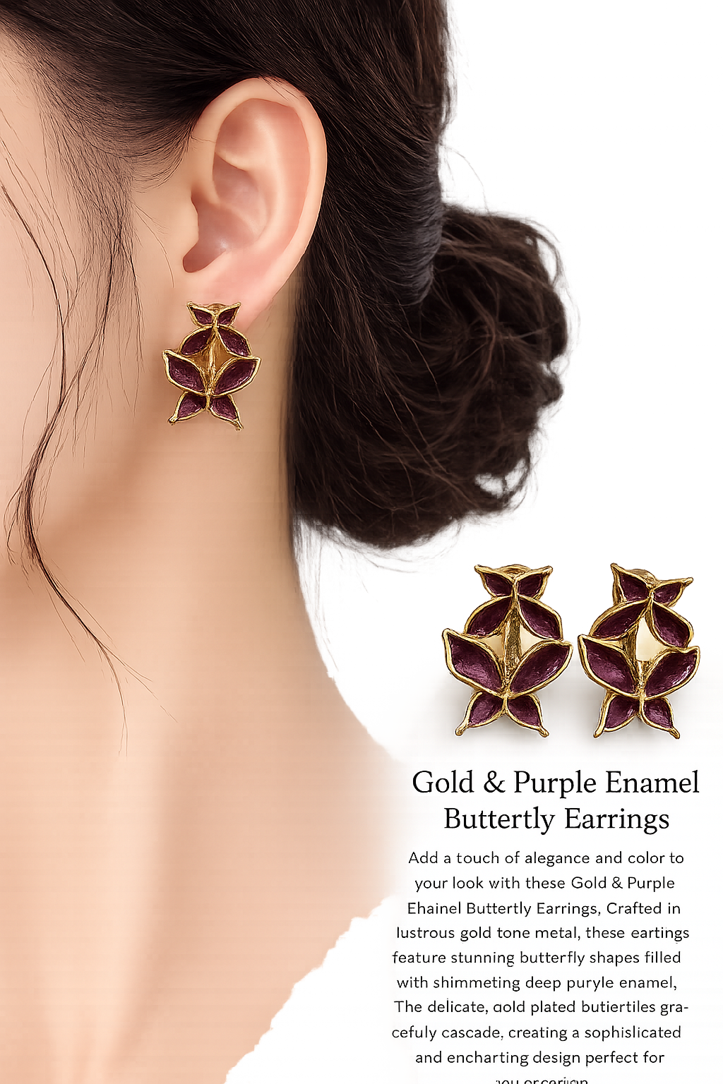 Purple Butterfly Enamel Stud Earrings