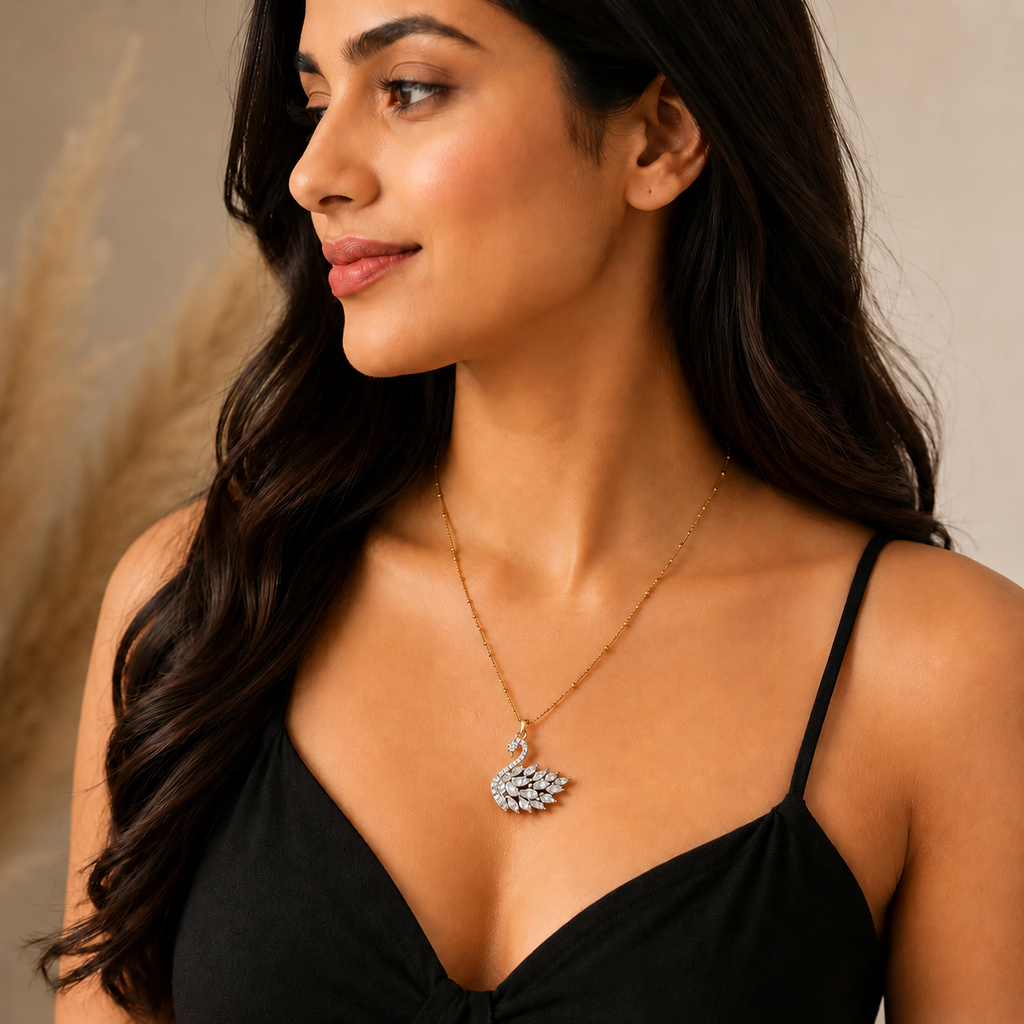 Elegant Crystal Swan Pendant Necklace - Silver